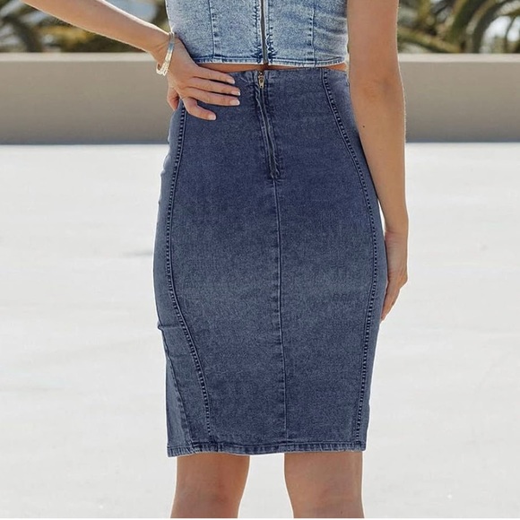 Denim Pencil Skirt High Waisted - Picture 5 of 7